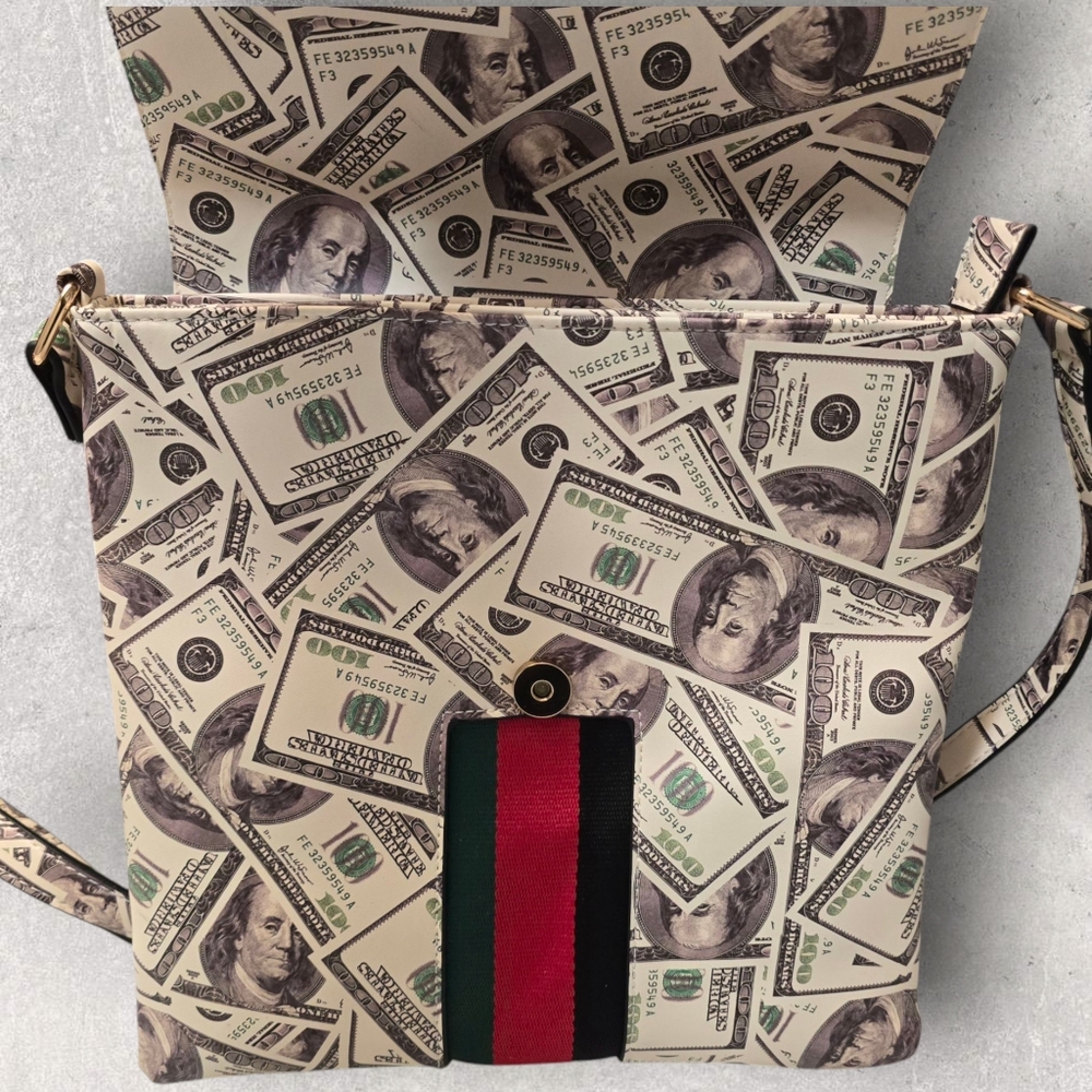 Queen Bee Dollar Bills Styled Crossbody‎ Messenger Bag Soulfina Collection - Picture 10 of 12